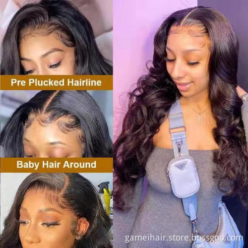 Pre Plucked Transparent Lace Glueless Cuticle Aligned Wig Middle Parting 13x4 Body Wave Wavy Lace Frontal Human Hair